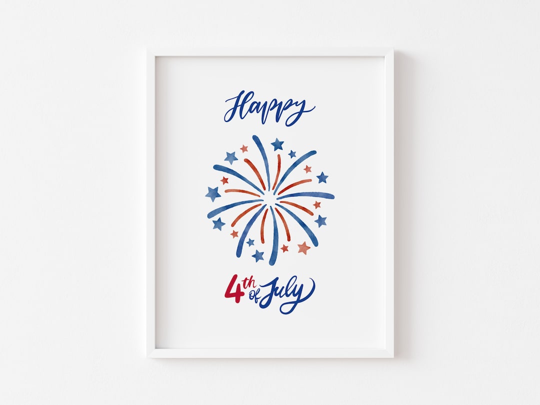 Happy 4th of July Wall Art | Watercolor 4th of July Decor | Patriotic ...