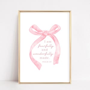 Fearfully and Wonderfully Made Christian Wall Art | Scripture Wall Art for Girls Room Decor | Bible Verse Pink Nursery Art Digital Download