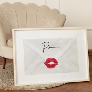 Impressão de Carta de Amor para Quarto | Arte de Parede Vermelha Kiss Lips | Estética Vintage Retrô | Decoração Acima da Cama | Presente Romântico Citação de Amor Download Digital