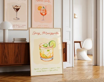 Impresión de margarita picante: Arte mural imprimible con carrito de cócteles en acuarela (descarga digital)