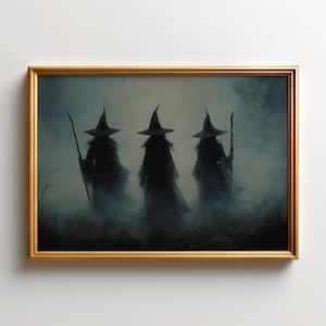 Spooky Witch Print | Witchy Halloween Decor, Printable Wall Art, Moody Gothic Vintage Painting, Dark Academia Poster, Fall Digital Artwork