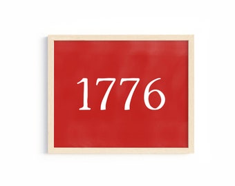 Arte mural americano de 1776 / Arte mural del 4 de julio / Decoración roja del 4 de julio / Decoración patriótica / Arte imprimible del 4 de julio / Arte patriótico imprimible