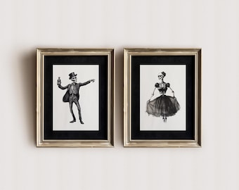 Vintage Skeleton Couple Print Set: Gothic Halloween Wall Art (Digital Download)