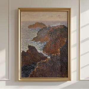 Dipinto di paesaggio vintage / Stampa artistica di Monet / Dipinto a olio di arte murale costiera / Stampa vintage di decorazioni per fattoria / Download digitale di Seaside