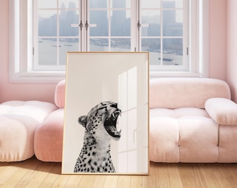 Poster léopard tendance Art mural imprimable | Imprimé tendance noir et blanc chic | Esthétique de dortoir et d'appartement de designer de luxe Hypebeast Decor
