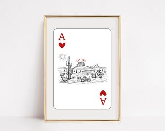 Western Ace of Hearts Print | Trendy Western Wall Art | Desert Playing Card Yeehaw Print | Neutral Cowboy Wall Art | Digital Download