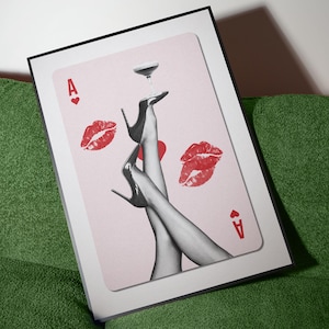 Retro Bar Cart Art Ace of Hearts Playing Card Print | Espresso Martini Poster Vintage Bar Cart Decor | Lucky Girl Bedroom Wall Art Printable