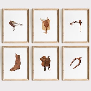 Vintage Cowboy Print Set of 6 | Western Decor Minimalist Wall Art | Southwestern Art Gallery Wall | Rustic Decor Horse Art Digital Download