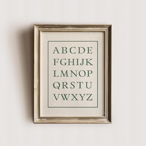 Vintage ABC Print | Printable Wall Art, Sage Green Nursery Decor, ABC Letter Poster, Cute Kids Classroom Decor, Alphabet Digital Download