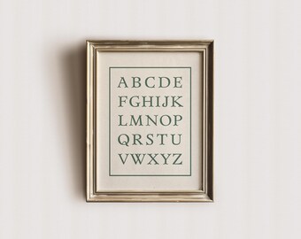 Vintage ABC Print | Printable Wall Art, Sage Green Nursery Decor, ABC Letter Poster, Cute Kids Classroom Decor, Alphabet Digital Download