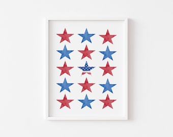 Red, White & Blue Stars Print | July 4th Wall Art | 4th of July Decor | Patriotic Decor | Fourth of July Printable Art | Patriotic Printable