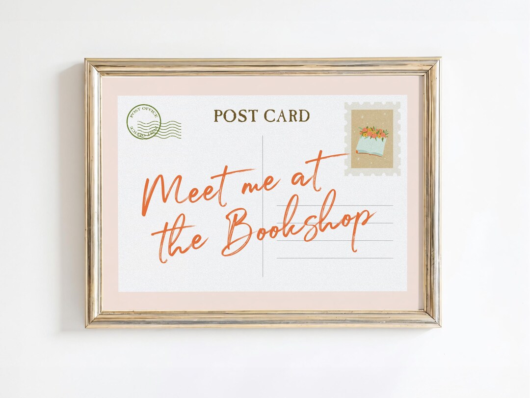 Bookish Post Card Print | Printable Horizontal Wall Art, Pink Library ...