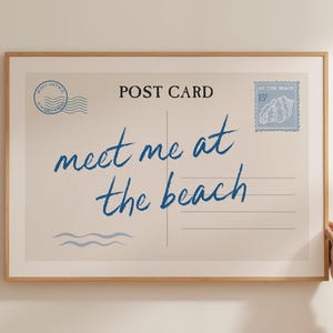 Carte postale rencontrez-moi à la plage | Art mural imprimable côtier | Décoration d'été bleu clair pour maison de plage | Téléchargement numérique esthétique vintage