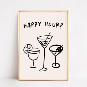 Impresión de happy hour / Póster de cócteles para bar / Arte de pared moderno para decoración de carritos de bar / Arte de pared minimalista / Letrero de bar bohemio con descarga digital
