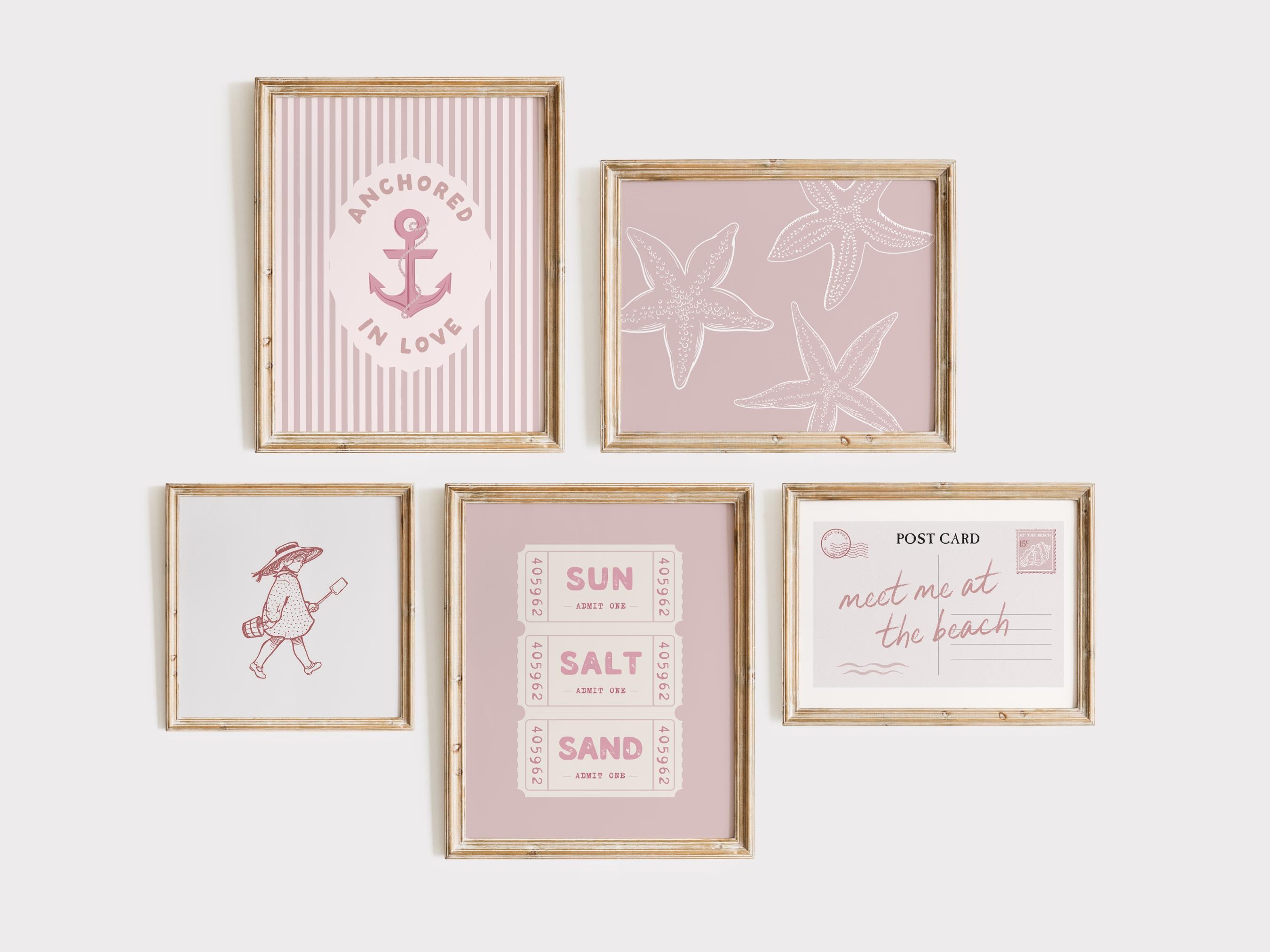 Coastal Nursery Print Set | Muted Pink Girls Room Decor, Nautical Beach Gallery Wall, Printable Wall Art for Kids, Digital Poster Bundle
