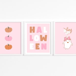 Pink Halloween Decor Print Set of 3 | Cute Nursery Halloween Prints | Kids Halloween Wall Art | Printable Wall Art for Kids Halloween Decor