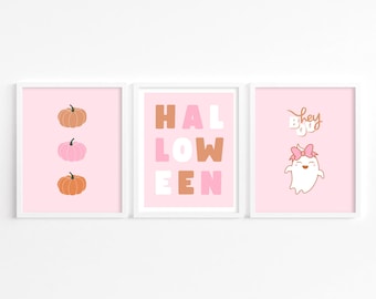 Pink Halloween Decor Print Set of 3 | Cute Nursery Halloween Prints | Kids Halloween Wall Art | Printable Wall Art for Kids Halloween Decor