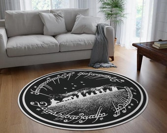 La alfombra redonda Hobbit, la alfombra redonda del Señor de los Anillos, la alfombra de piso LOTR, la alfombra interior Tolkien, la alfombra de área de los anillos de poder, la alfombra moderna, la alfombra personalizada, el regalo