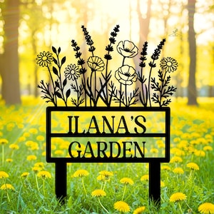 Personalized Garden Sign, Custom Flower Metal Yard Art, Floral Design with Name,Outdoor Home Decor Gift,Flower Decor,Gitf for Mom,Yard Stake