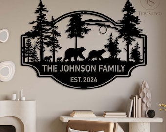 Bear Metal Sign Custom, Bear lover, Personalized Cabin Sign, Bear Family Sign, Bear Sign Decor, Outdoor Decor, Hunter Gift,Hunting Sign Gift