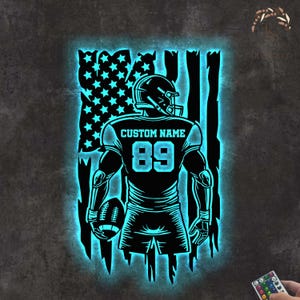 Football Player Metal Wall Art With Led Light Personalized, Custom Player Name Sign Home Decoration, Soccer Metal Wall Art, Birthday Gift
