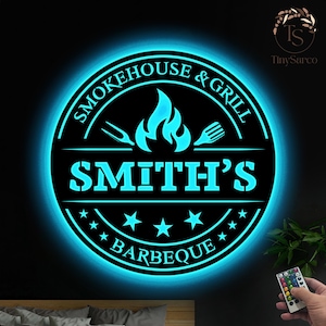Personalized Metal Barbecue Wall Sign Led Lights, Custom Grill Sign, Barbecue Sign for Outdoor, Large BBQ Sign, Custom Gift, Barbecue Decor