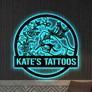 Personalized Tattoo Artist Metal Sign with LED Light, Custom Tattoo Studio Sign, Tattoo Shop Decor, Tattoo Studio Wall Decor , Tattoo Decor