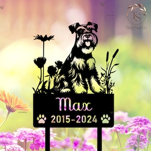 Personalized Miniature Schnauzer Dog Metal Memorial Garden Stake Custom Pet Grave Marker Name Sign Remembrance Stake Decor Sympathy Dog Loss