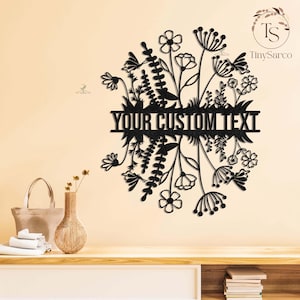 Personalized Wildflower Metal Wall Art, Custom Metal Sign, Wildflower Welcome Sign, Family Last Name Sign, Flower Farmhouse Decor for Spring