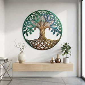 Árbol de la Vida de Metal para Decoración de Pared, Arte de Pared con Nudo Celta, Escultura de Árbol Mandala, Decoración de Sala de Estar estilo Boho, Regalo de la Naturaleza