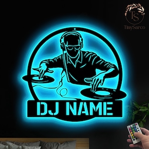 Custom DJ Metal Wall Art with LED Light, DJ Player Metal Sign, Gifts for dj, Disc Jockey gift, Music Lovers Gift, Room Decor Gift For Man