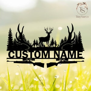Benutzerdefinierte Deer Cabin Metallschild, Hirschjäger Geschenk, Hirschschild, Cabin Decor, Jagdschild, personalisierte Nachname Schild, Outdoor Decor, Cottage Decor