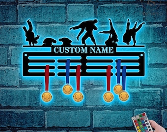 Jiu Jitsu Medal Hanger Metal Wall Art Led Light Custom, Jiu Jitsu Player Medal Holder, Jiu Jitsu Gift, Jiu Jitsu Medal Display Awards Sign