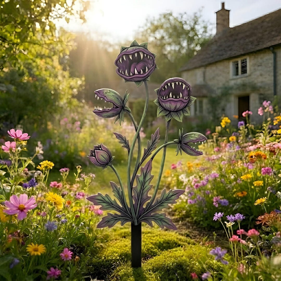 Metal Venus Flytrap Garden Stake, Carnivorous Plant Yard Art