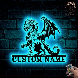 Custom Dragon Metal Wall Art with LED Lights, Dragon Lover Gift, Dragon Metal Sign, Dragon Room Decor, Gift for Him, Mythologic Decor Dragon