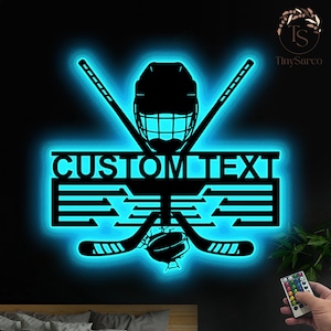 Custom Metal Hockey Medal Hanger Wall Art Led Lights, Medal Display Awards Signs, Hockey Player Medal Holder, 12 Rungs for Medals & Ribbons