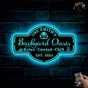 Personalized Backyard Pool Metal Sign LED, Outdoor Wall Decor, Pool Signs for Outdoor,Lakehouse,Custom Backyard Oasis Sign Patio Decor,Gift