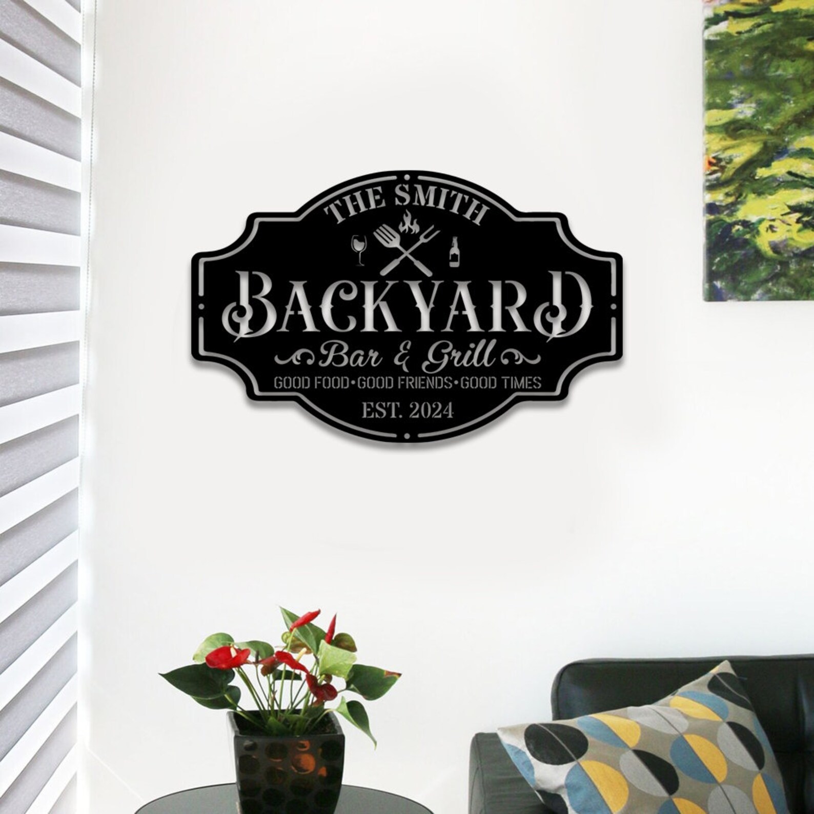 Personalized Backyard Sign LED Custom Bar & Grill Sign Metal Sign Bar ...