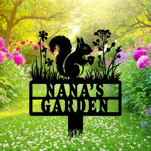 Personalized Squirrel Garden Sign, Custom Squirrel Garden Decor, Squirrel Silhouette Garden Art, Wildlife Garden , Squirrel Sign With Stake
