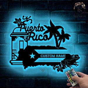 Personalized Puerto Rico Metal Sign, Born In Puerto Rico Metal Led Decor, Custom Puerto Rico Lover Name Sign, Puerto Rico Flag Wall Art gift