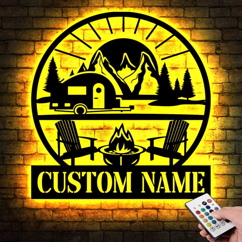 Custom Happy Campers Metal Yard Sign With LED Lights, Camping Car ...