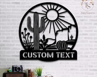 Personalized Cactus Metal Sign Wall Art, Cactus Monogram Sign, Cactus Wall Decoration, Metal Sign, Metal Wall Signs, Xmas Gifts, Wall Decor