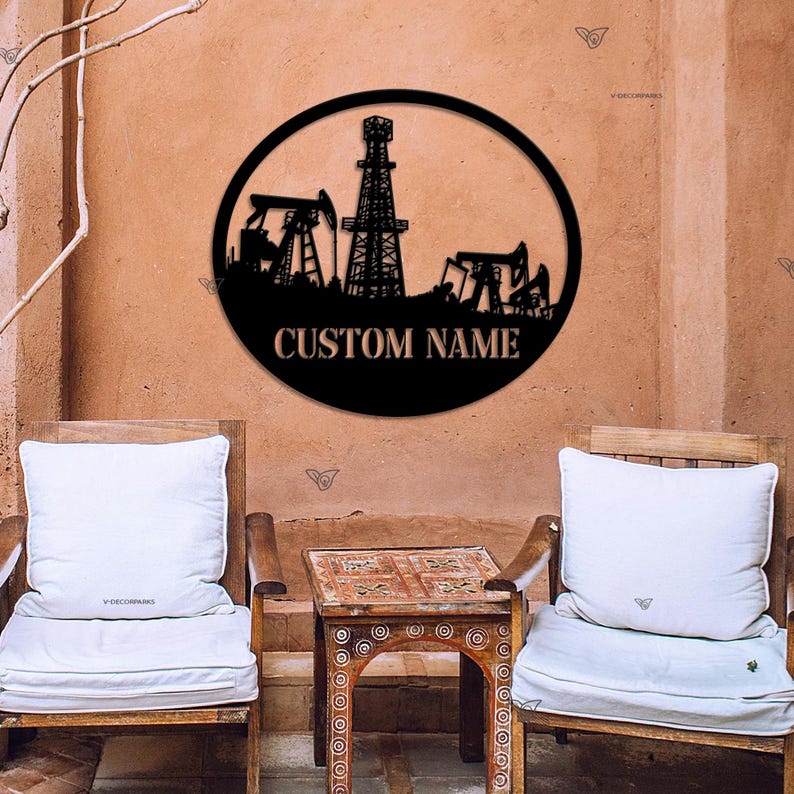Personalized Oil Field Hanger Metal Wall Art LED Lights, Custom Oil Rig ...