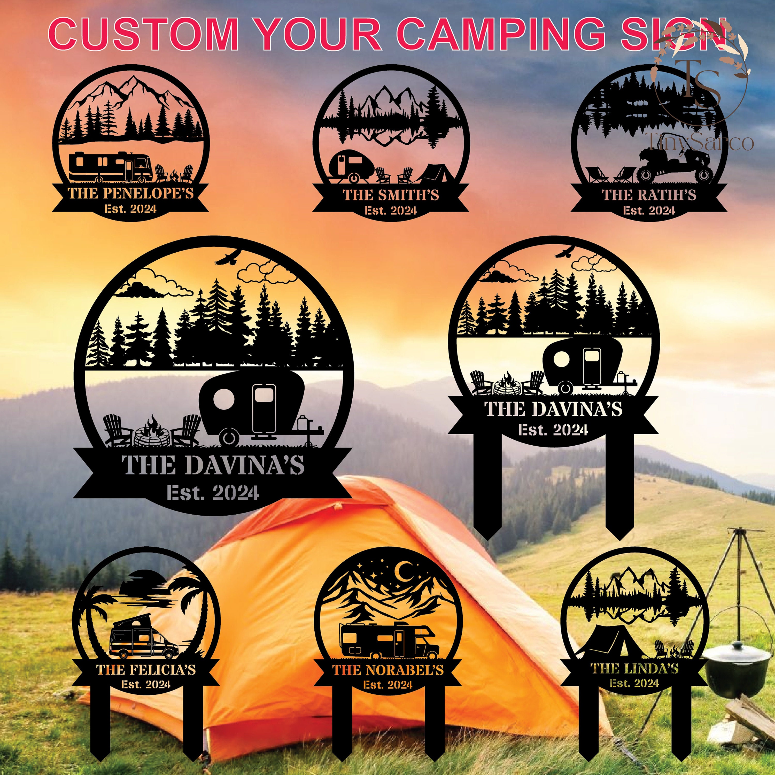 Personalized Your Camping Metal Sign, Happy Camper Sign, Camper Sign, Campsite Sign, Camping Stake, Campsite Decor, RV Decor, Outdoor Decor
