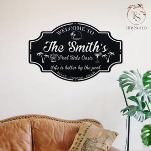 Custom Family Poolside Oasis Sign, Swimming Pool Metal Sign,Personalized Pool Sign,Tiki Bar,Pool signs for Outdoor,Sign for Pool,Patio Decor