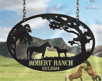 Custom Horse Metal Wall Art Ranch Metal Sign Ranch Decor Outdoor Metal Name Sign Farmhouse Wall Decor Horse Decor for Farm Ranch Signs Gift