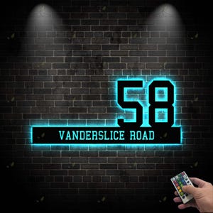 Custom LED House Number Metal Sign, Personalized Address Plaque, Modern Home Decor, New Home Gift, Outdoor Address Plaque, Street Name Sign