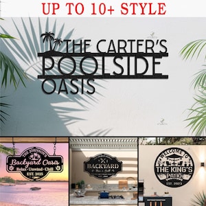 Personalized Poolside Oasis Metal Sign, Custom Backyard Oasis Sign, Family Name Outdoor Decor, Patio Wall Sign,Bar & Grill Sign,Camping Sign