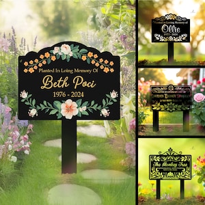 Personalized Floral Memorial Garden Stake, Custom In Loving Memory Sign, Sympathy Gift, Engraved Outdoor Sympathy Gift , Tree Plaque Marker