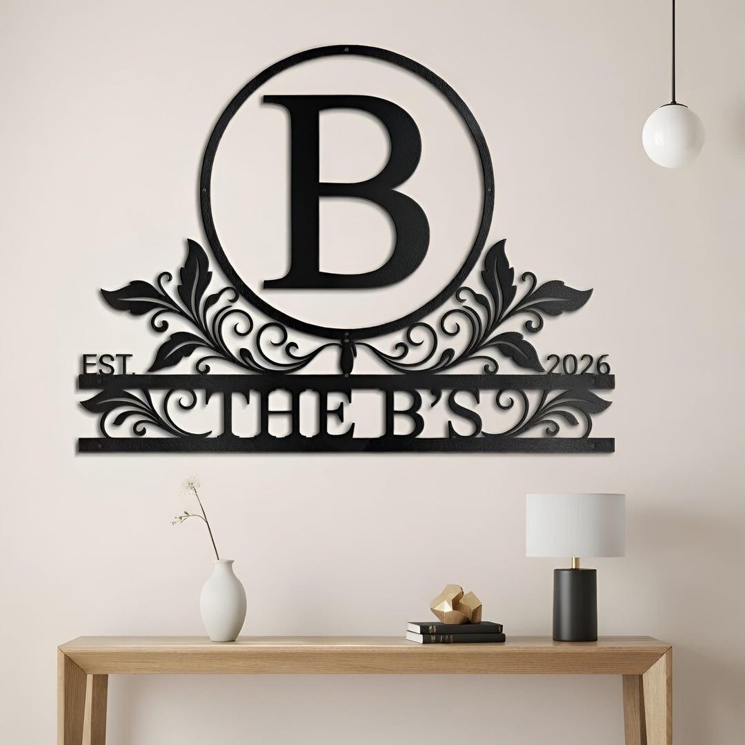 Custom Metal Family Name Sign, Personalized Monogram Wall Decor, Last ...